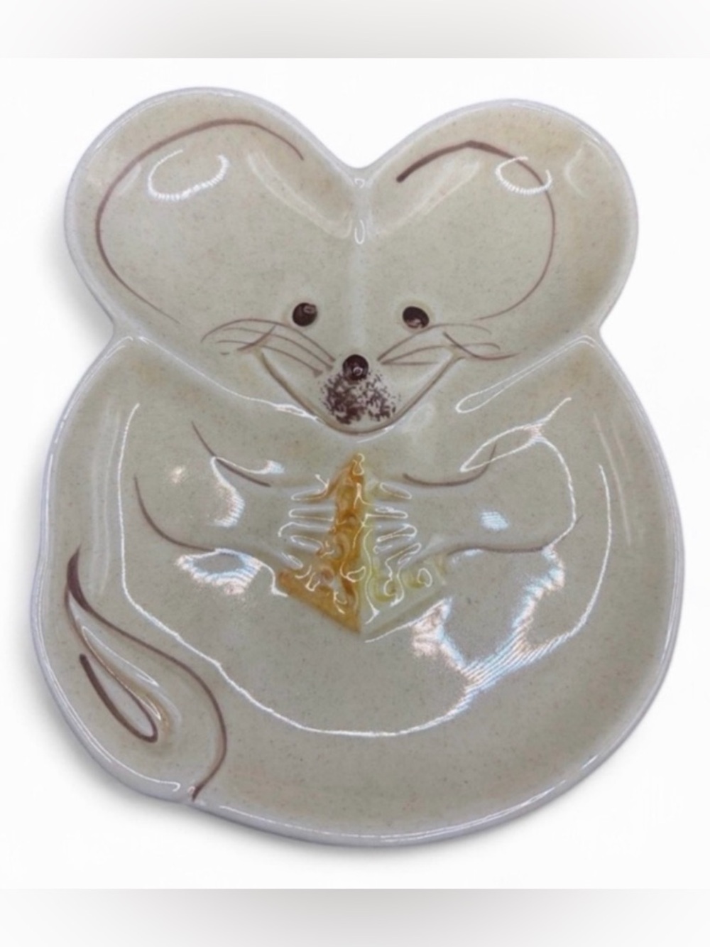Vintage Hand Painted Mouse & Cheese Ceramic Plate, Trinket Dish Spoon Rest Plate